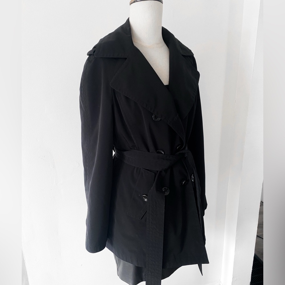 Calvin Klein Black Trench Coat with Sash – Size Small - Picture 5 of 10